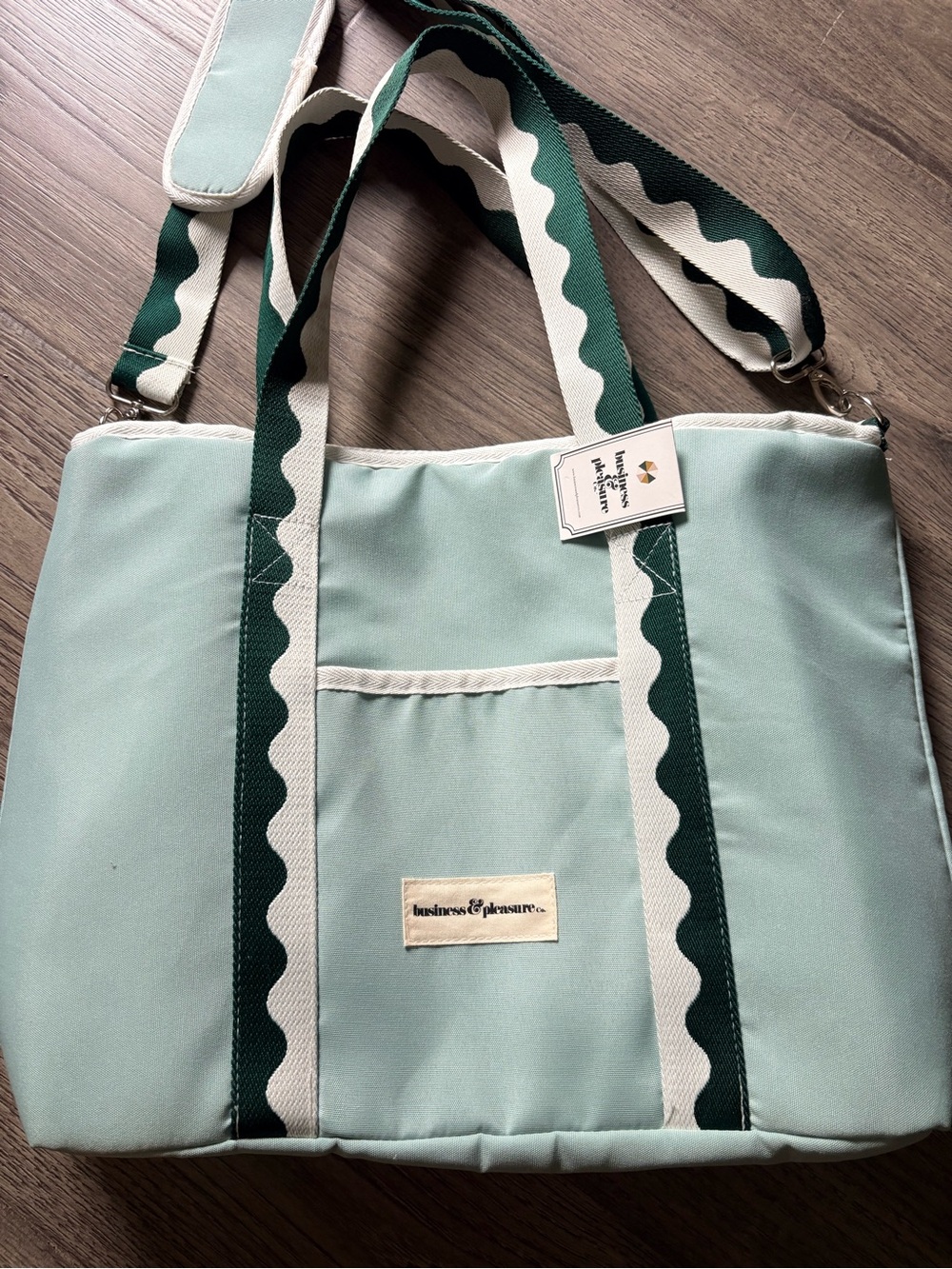 business & pleasure Mint Green cooler Tote Bag with Dark Green Accents